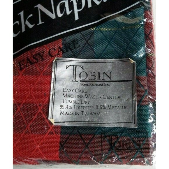 Tobin 4 Pack Dinner Napkins Red Green Plaid Christmas Holiday Opulence Sealed - Picture 3 of 6